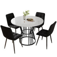 ESSTISCHSET 5-Teilig Mit 4 Stühlen, Rund 100 Cm, Weiß, Schwarz Samt - Schwarz, Holzwerkstoff (100/75/100cm) - FLIEKS
