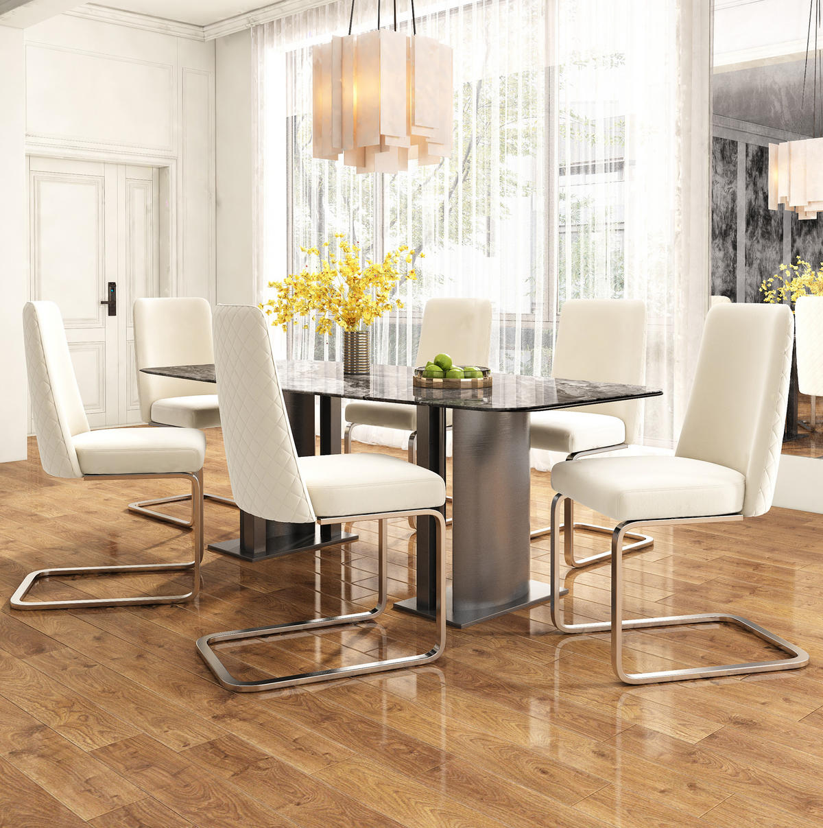 ESSZIMMERSTUHL mit Rautendesign 2er-Set Samt Beige - Beige, Metall (45/88/52cm) - Meubliv