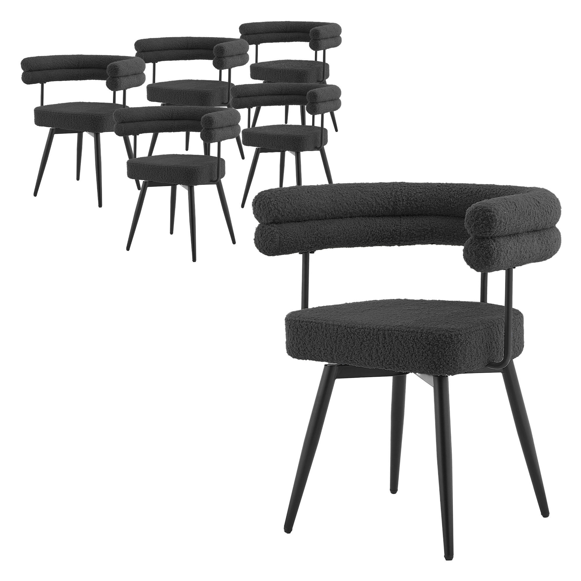 ML-DESIGN OTOČNÉ jídelní židle, sada 6 ks, tmavě šedá látka Teddy