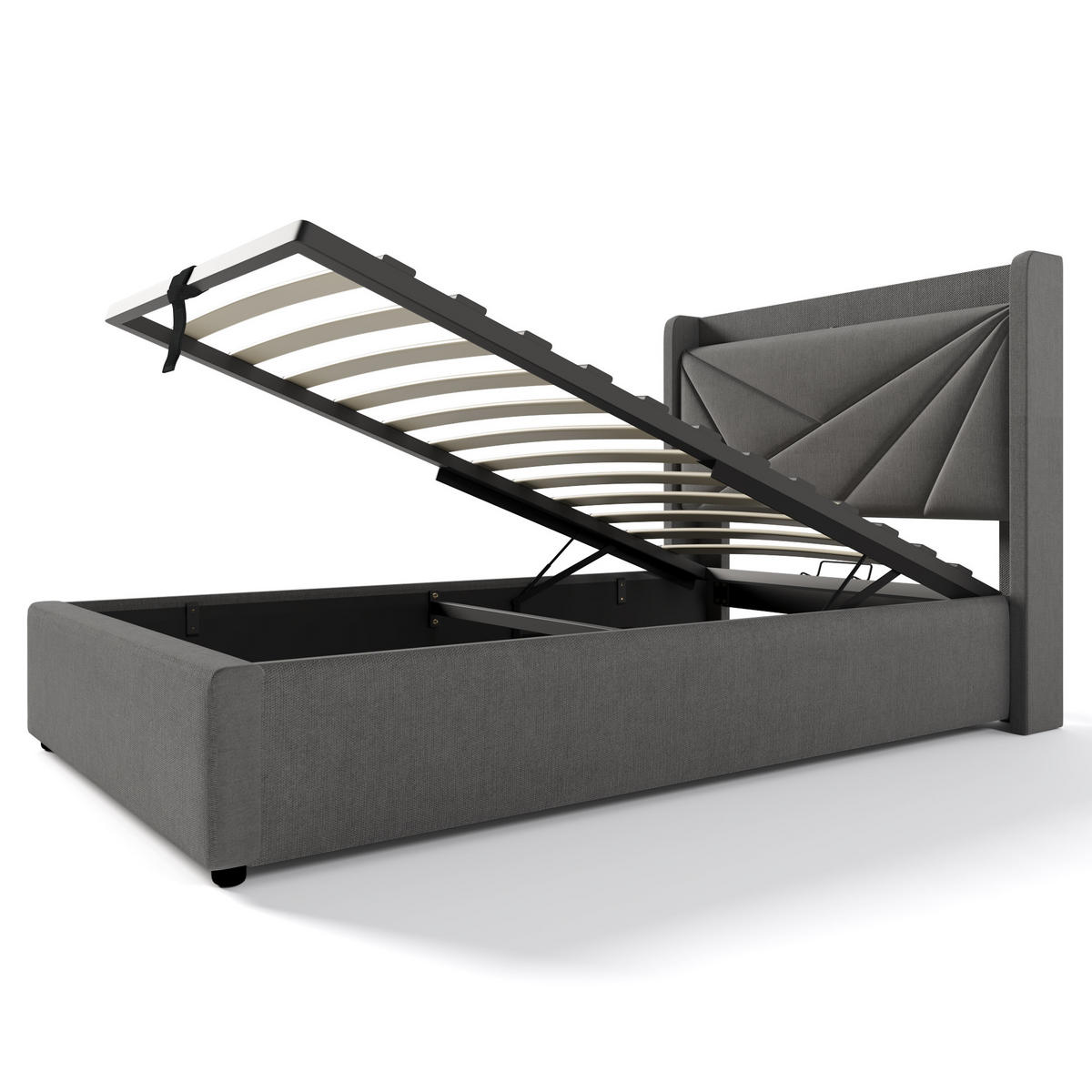 POLSTERBETT 90/200 cm Grau mit USB- und Typ-C-Anschlüssen und Stauraumbettkasten - Grau, Textil (90/200cm) - OKWISH