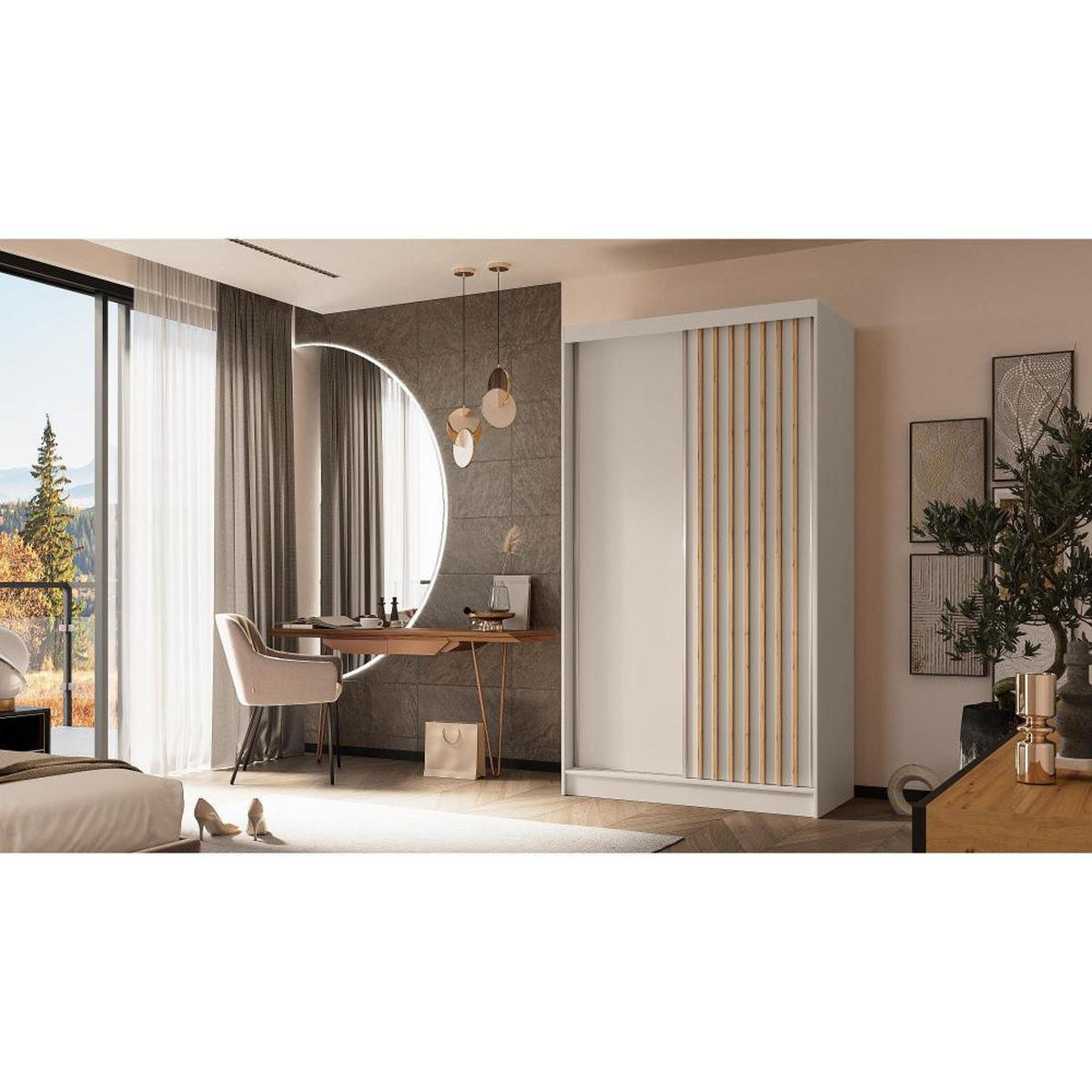 SCHWEBETÜRENSCHRANK Helios 120/216/61 kaschmir mit Schubladeneinsätze - Kaschmir, Holzwerkstoff (120/216/61cm) - Beautysofa