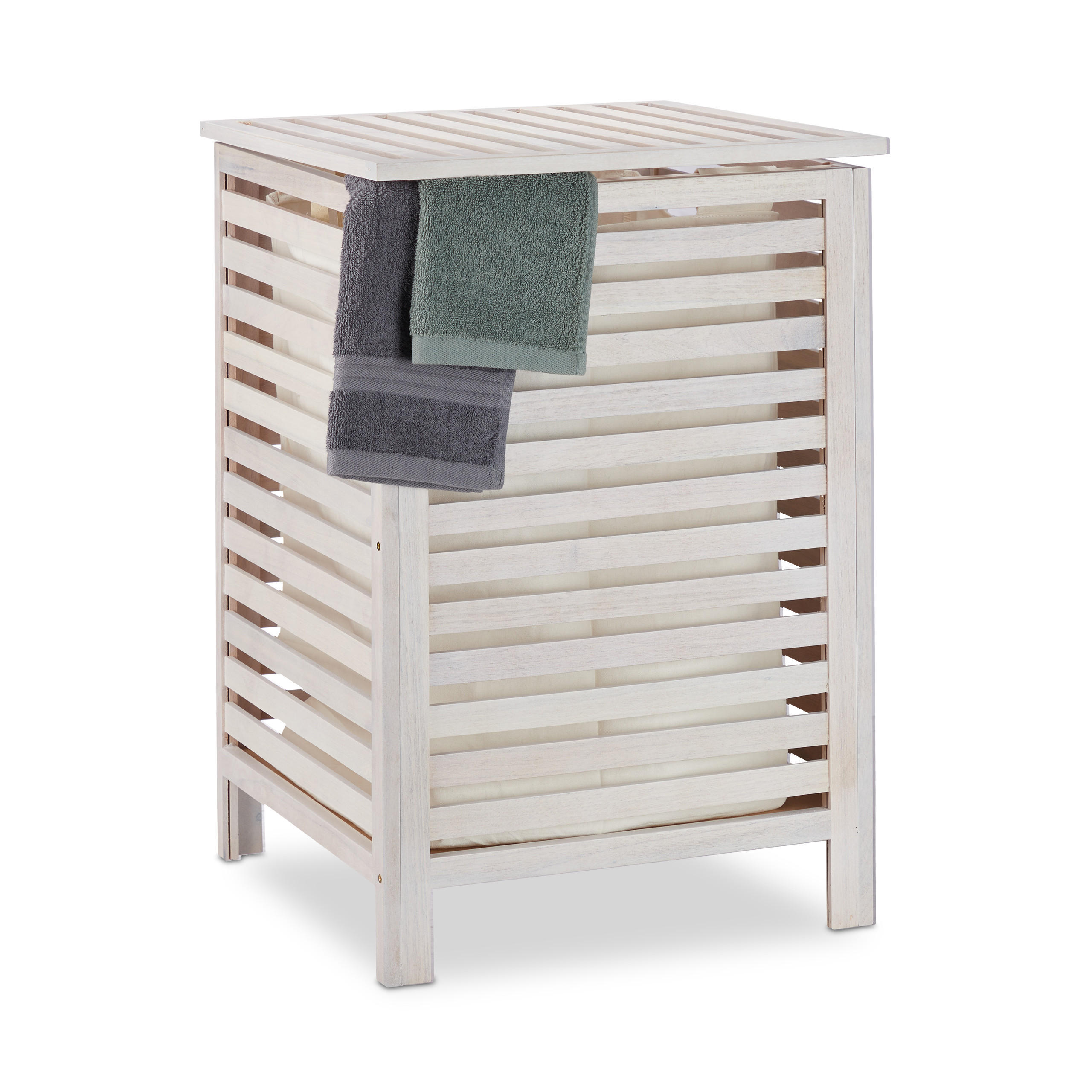 Relaxdays TRUHLA Bílá ořechové dřevo s víkem 65,5 cm