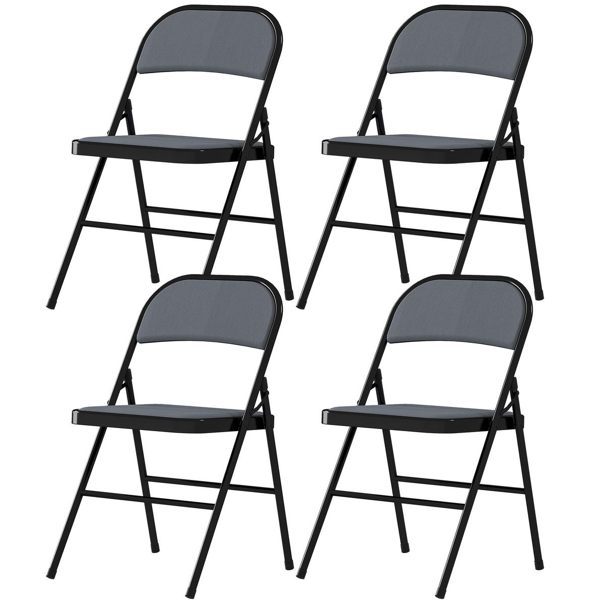 KLAPPSTUHL 4er-Set DE-13357 Rippvelours & Stahlrahmen Grau - Schwarz, Metall (46/78/45cm) - ComfortXL