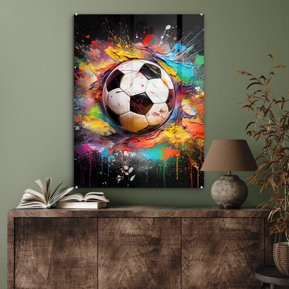ACRYLGLASBILD Fußball - Farbe - Farben - Schwarz - Weiß 60x80 cm - Weiß, Glas (60/80cm) - MuchoWow