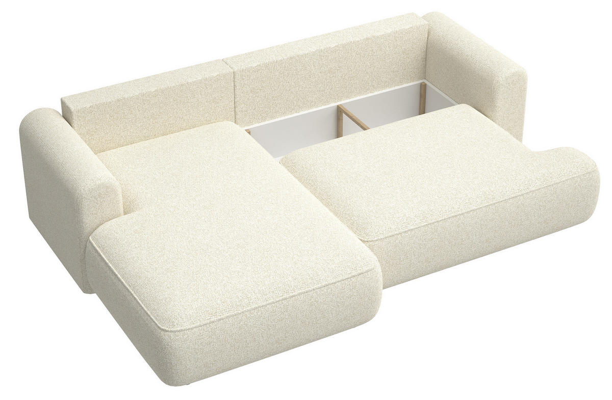 ECKSOFA Ovo Hellbeige Webstoff-Bezug - Ecru/Schwarz, Kunststoff/Textil (260/165cm) - Selsey