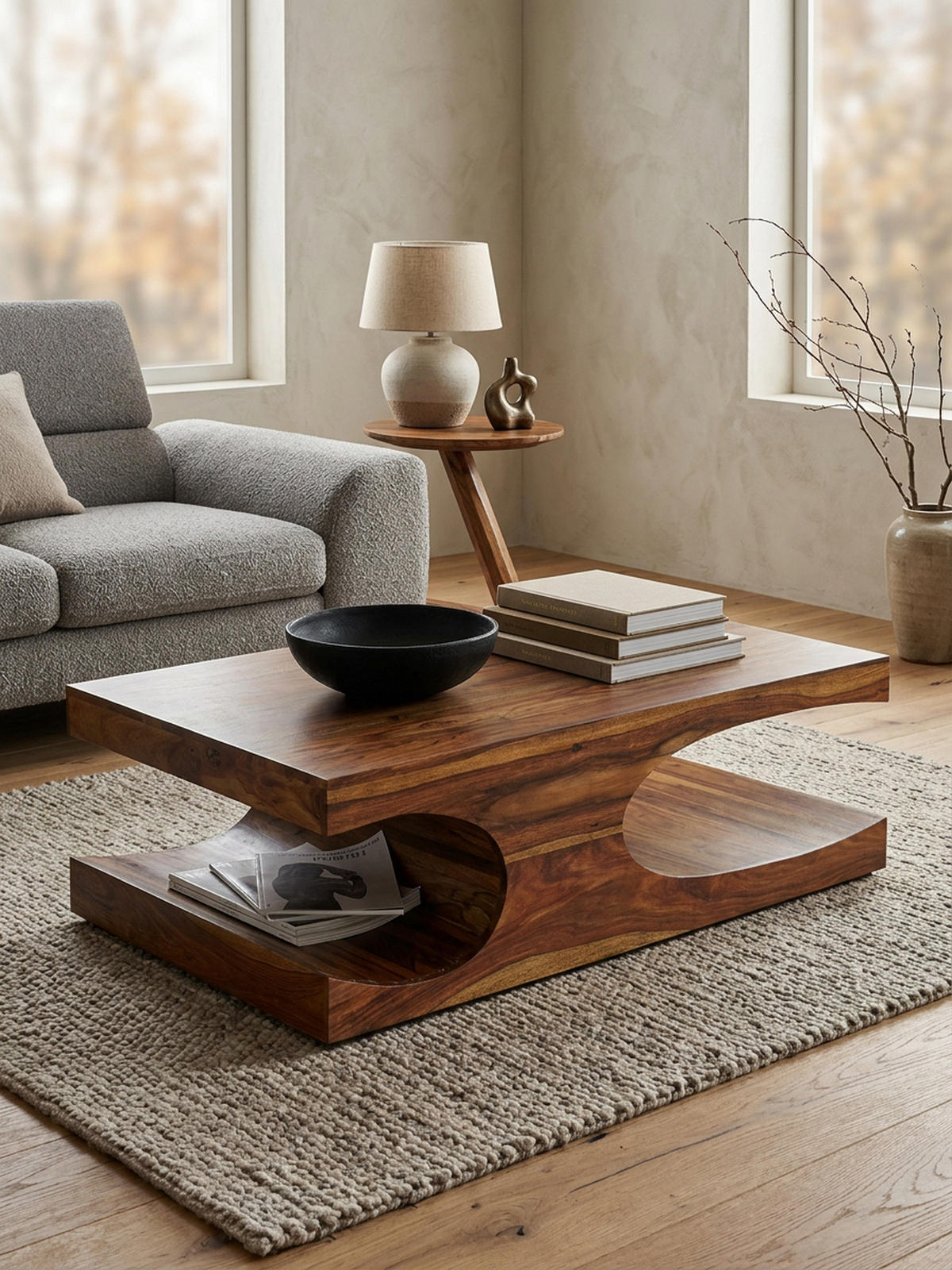 COUCHTISCH Massivholz mit zwei Ablagefächern, handgefertigt und pflegeleicht, Braun 118x70x38 cm - Braun, Holz (70/118/38cm) - KADIMA DESIGN