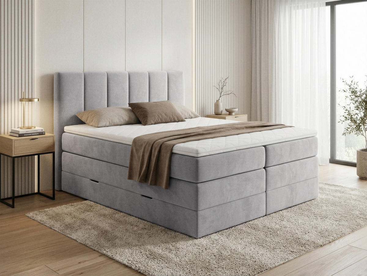 BOXSPRINGBETT Star Max - 160x200 - grau (Paros 02, Velours) - Schwarz/Grau, Holz/Holzwerkstoff (160/200cm) - Sofnet