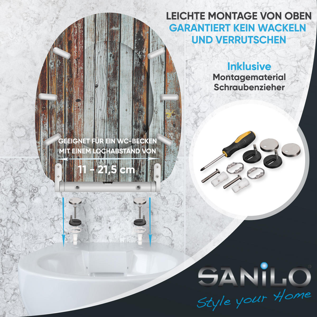 WC-SITZ mit Absenkautomatik & Top Fix Antik - Braun, Holzwerkstoff (37.7/5.5/48cm) - Sanilo
