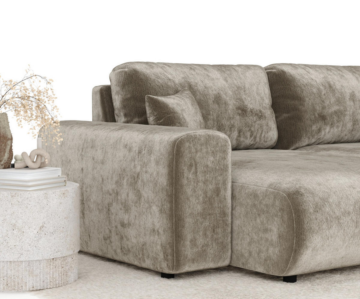 ECKSOFA Zanzibar Beige Chenille - Beige/Schwarz, Holz/Holzwerkstoff (237/144cm) - Maison de Reve