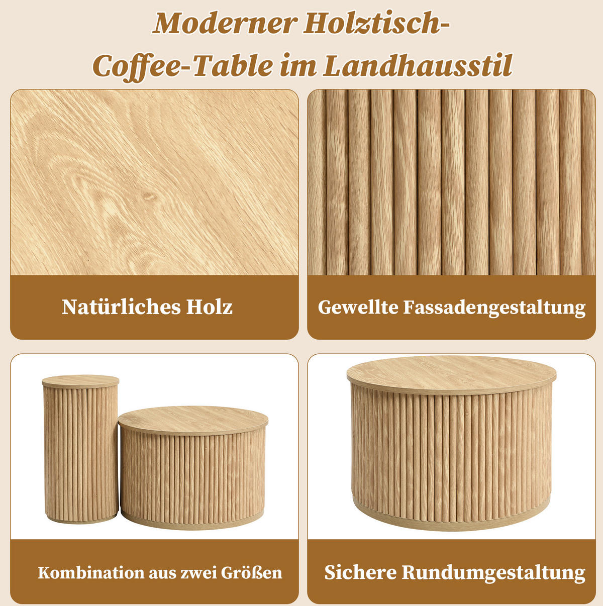 COUCHTISCH aus MDF 60x60x38.5 & 30x30x56 cm in Natur - Naturfarben, Holzwerkstoff (60/60/38.5cm) - Modfu