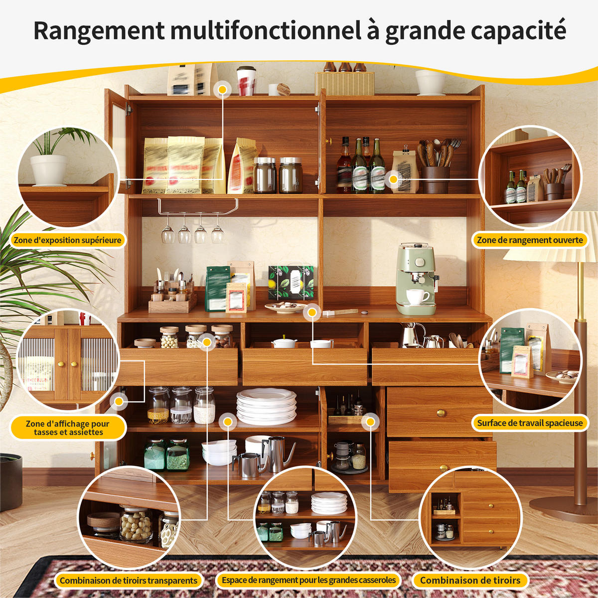 BUFFETSCHRANK Kombi Walnussbaumfarben 145/39/171 cm - Walnussfarben, Holz (145/171/39cm) - PANGIVO
