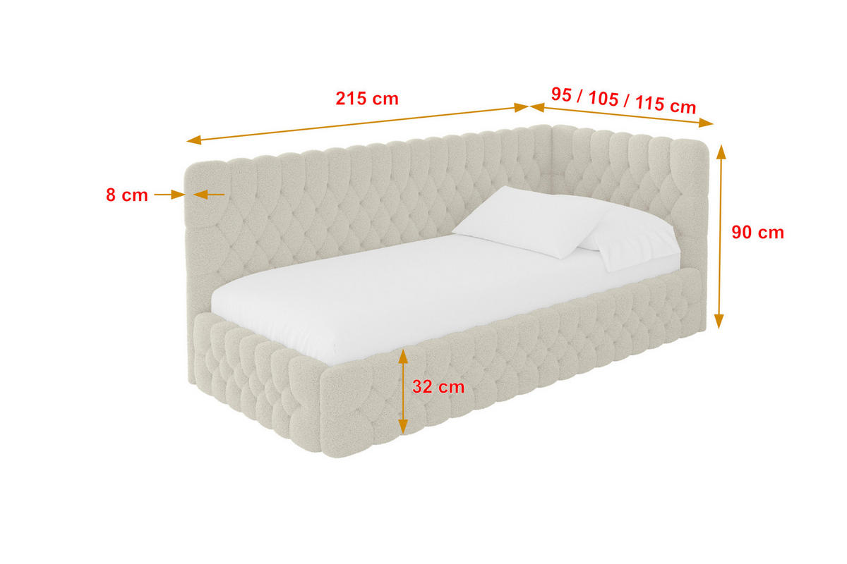 EINZELLBETT Jugendbett mit Bettkasten, Links - MULY 90x200 Beige - Champagner, Holzwerkstoff/Textil (90/200cm) - ALTDECOR