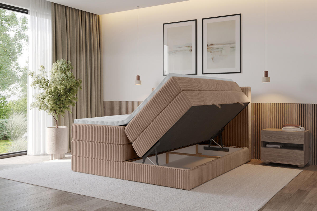 BOXSPRINGBETT mit Matratze H3|H4 und Lattenrost - TOLO KING 120x200 Cord - Beige - Sandfarben, Holzwerkstoff (120/200cm) - ALTDECOR