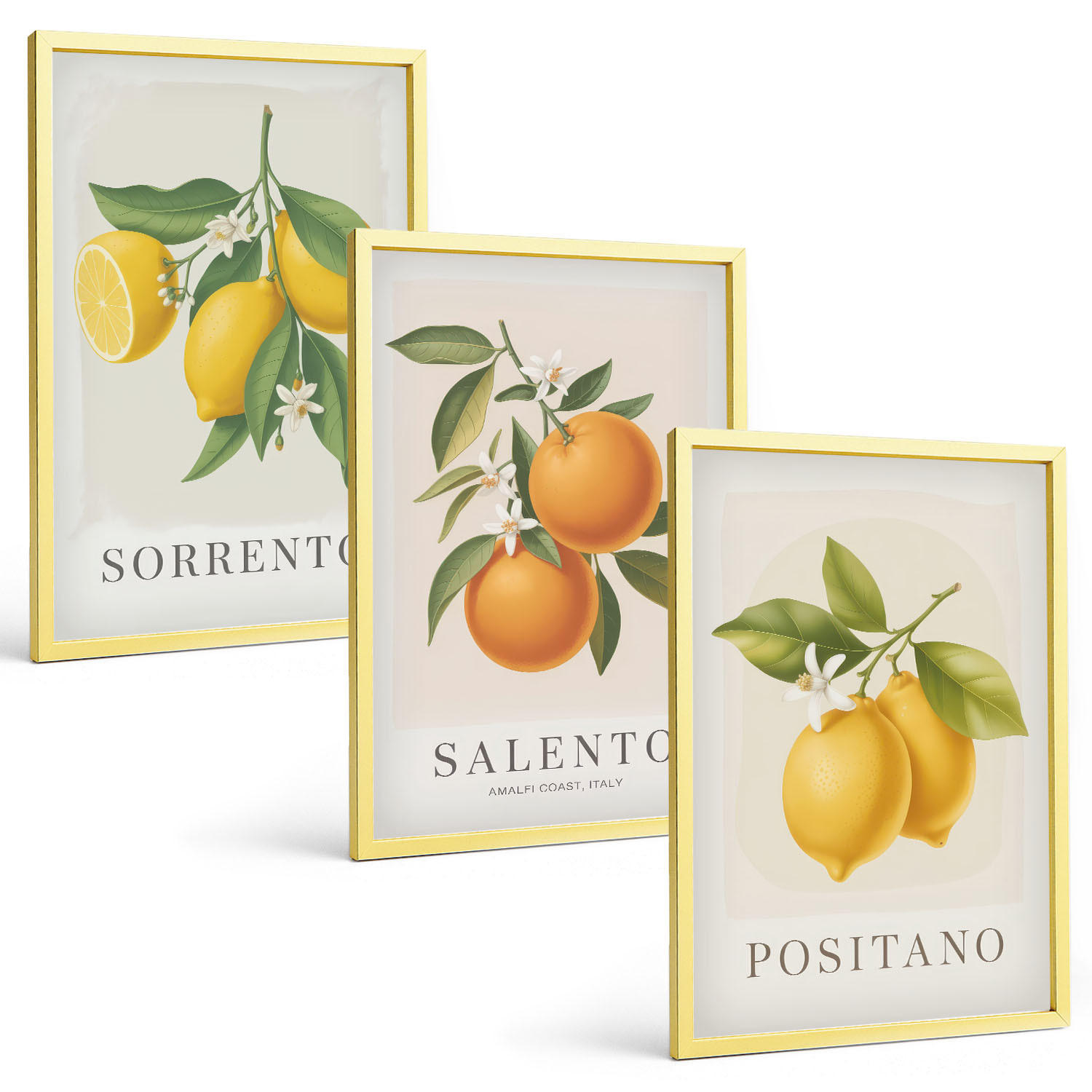 BILDER SET 3er Set - 40x60 cm Goldrahmen - Amalfi-Zitronen und -Orangen - Goldfarben, Kunststoff (40/60cm) - TULUP