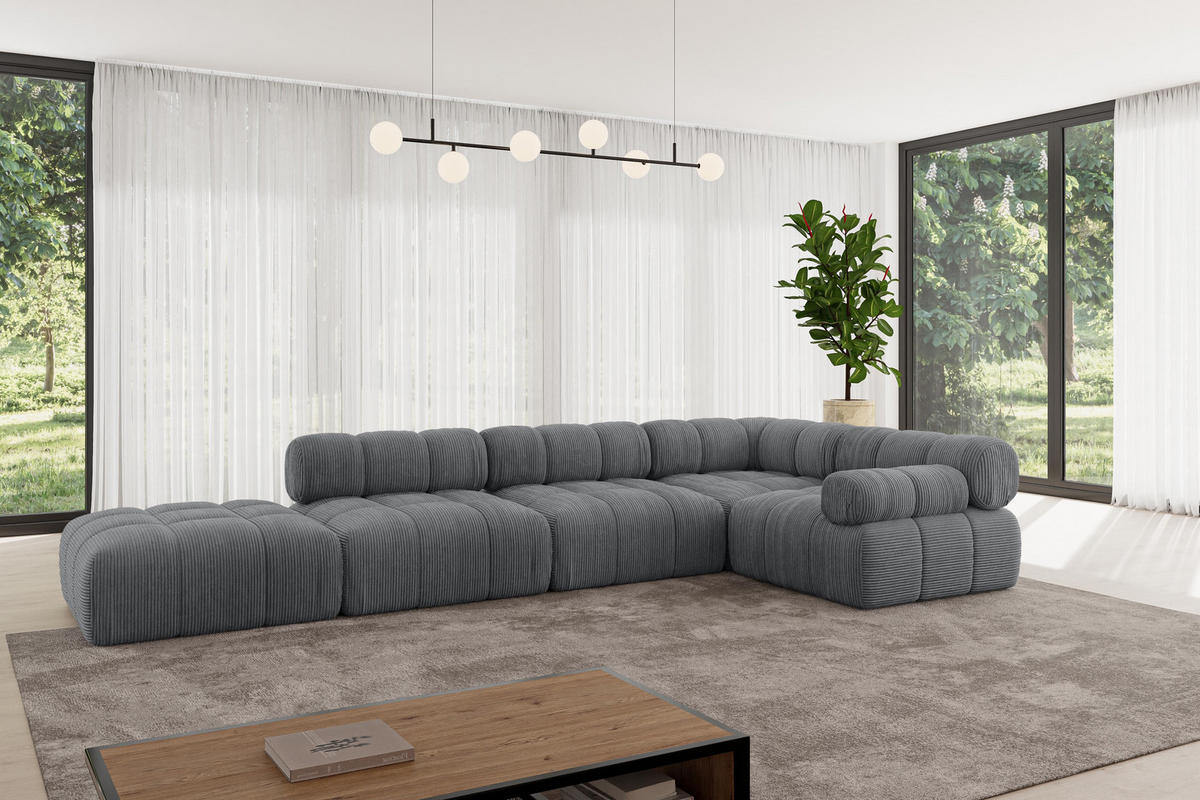 ECKSOFA modulares Sofa Felto-L2 - 380x190x70 cm Dunkelgrau Cord - Dunkelgrau, Holzwerkstoff/Textil (380/190cm) - ALTDECOR
