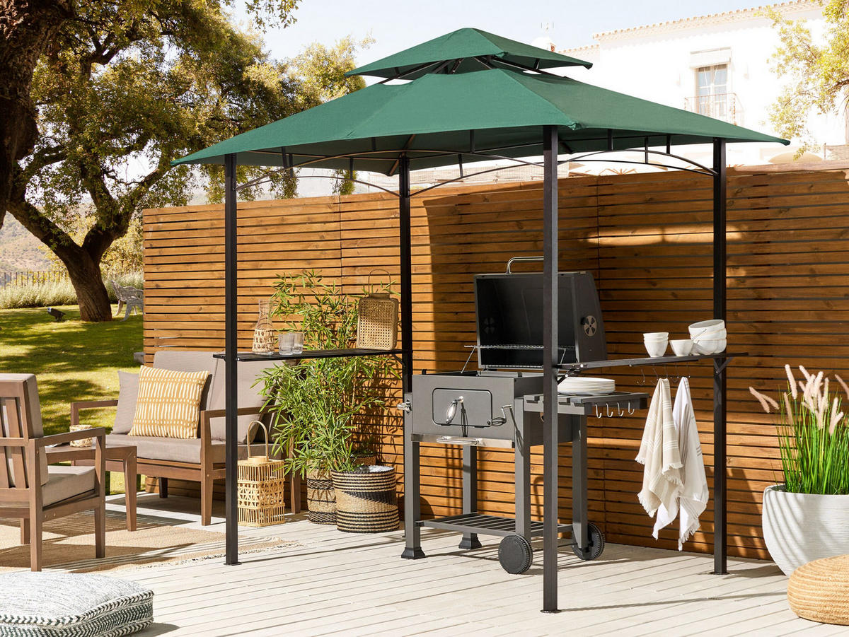 PAVILLON Stahl dunkelgrün 240/148 cm Naro - Schwarz/Grün, Metall (240/245/148cm) - Beliani