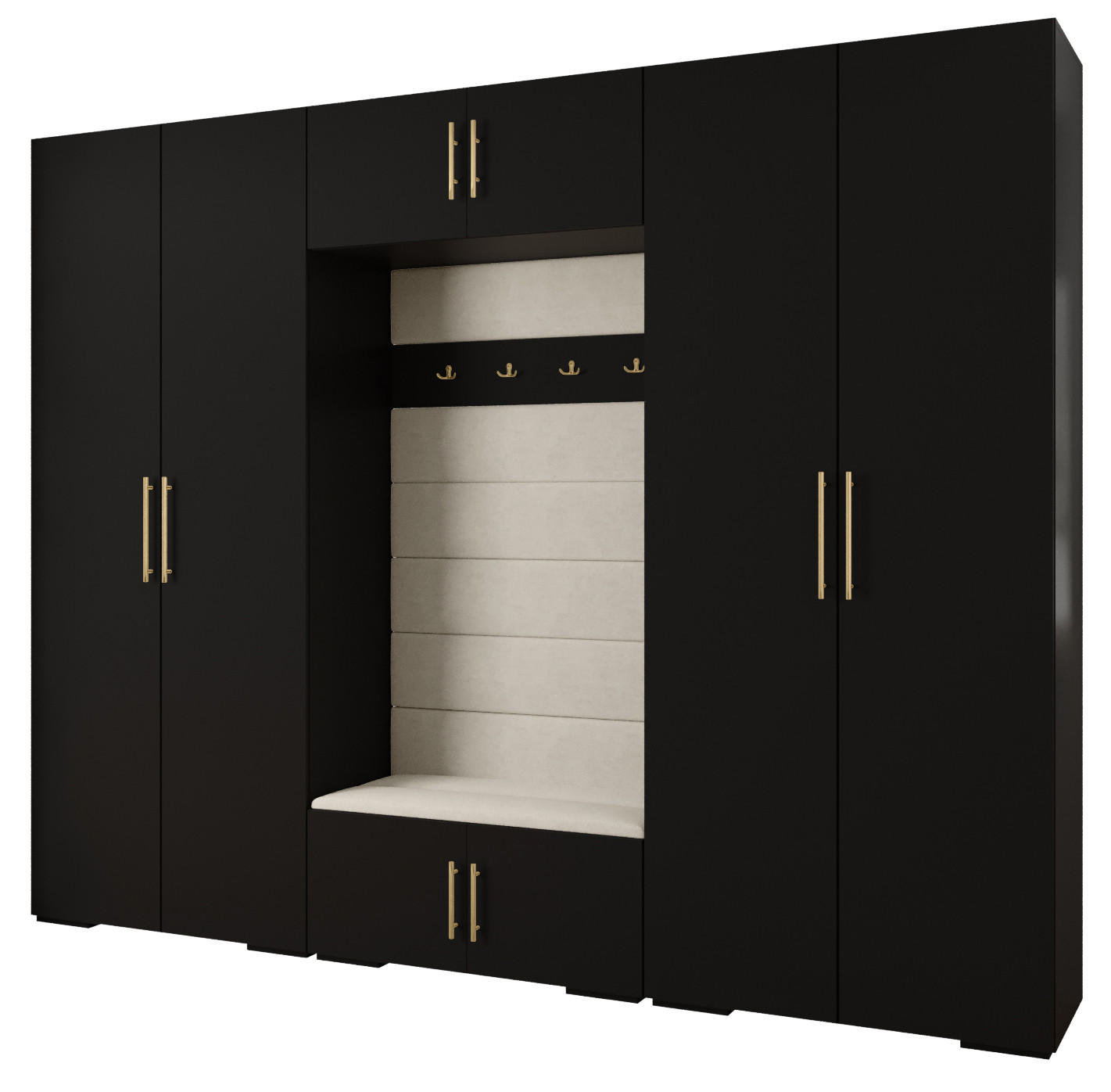 Abiks Möbel Garderoben-Set Schwarz, Beige, Gold 300x236.7x47 cm