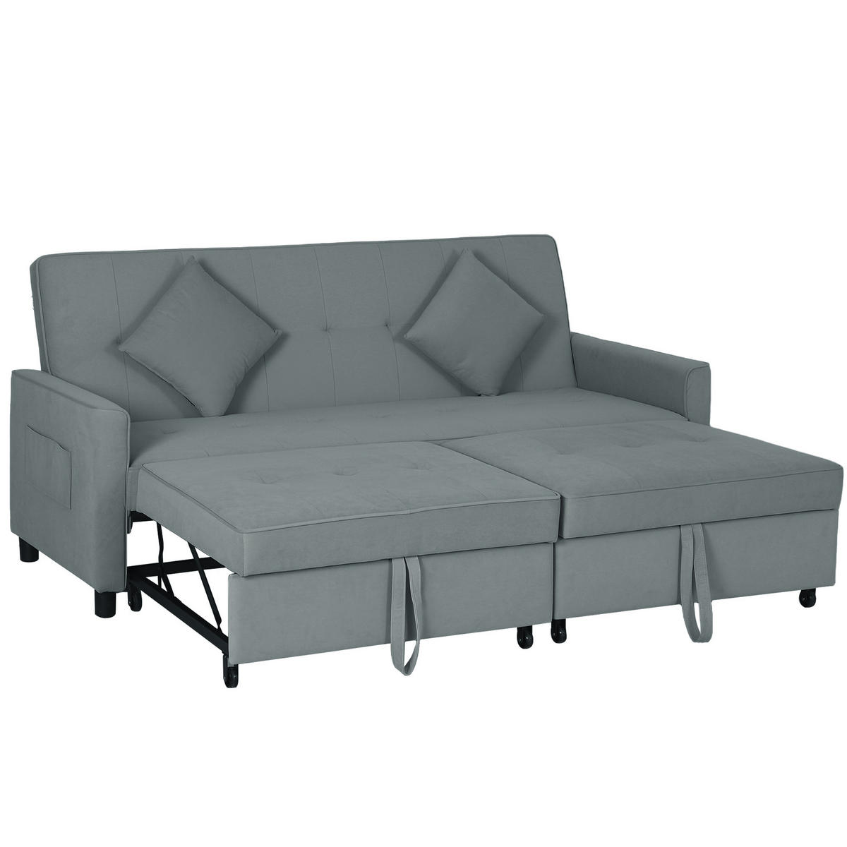 SOFABETT DE-06504 verstellbare 3-Sitzer-Couch mit Bettfunktion, ausziehbares Bett Grau - Grau, Holz/Textil (196/89/90cm) - ComfortXL