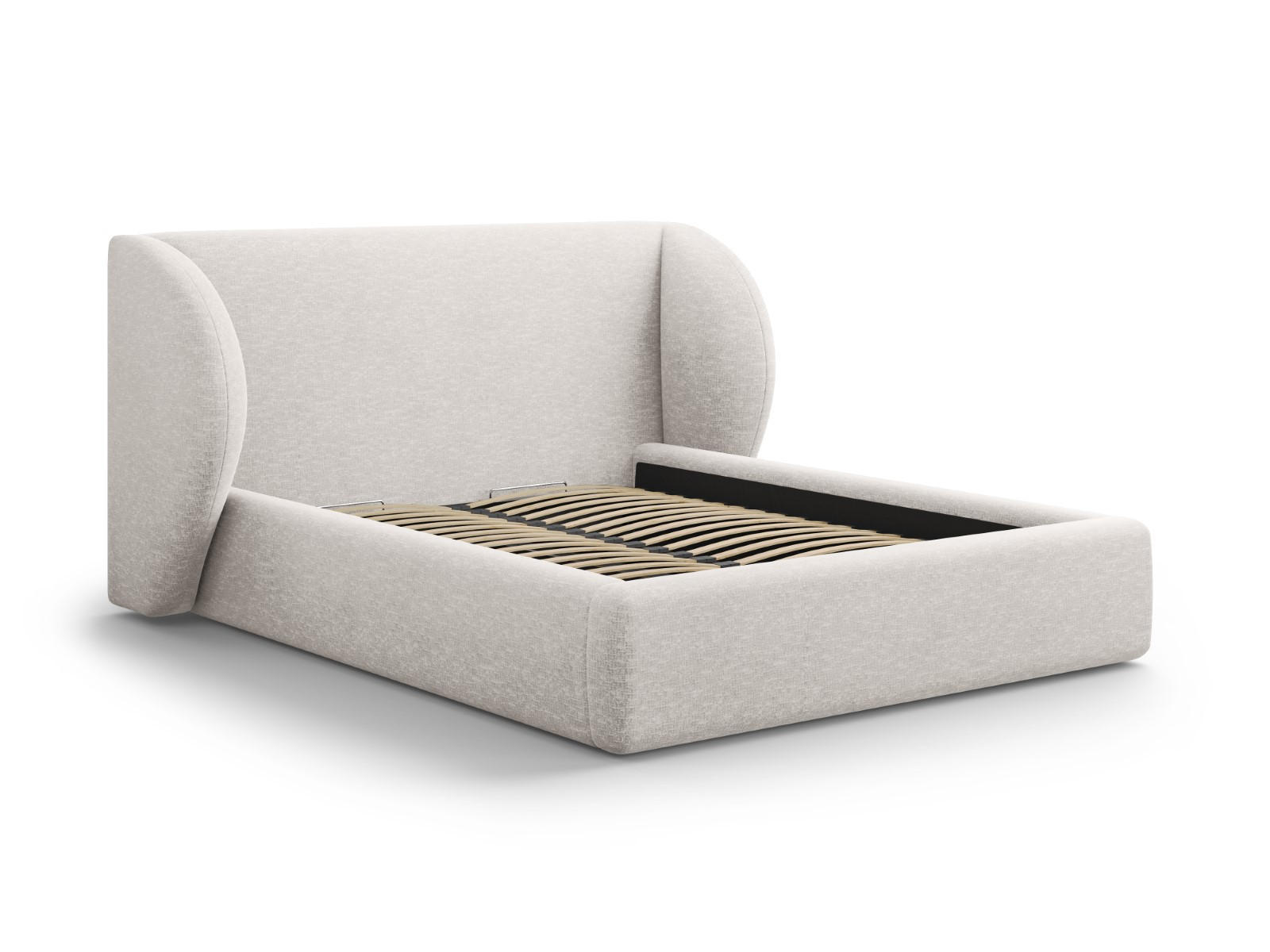 BETT mit Bettkasten und Kopfteil Miley aus Chenille-Stoff hellgrau 140x200cm - Hellgrau, Textil (140/200cm) - Micadoni