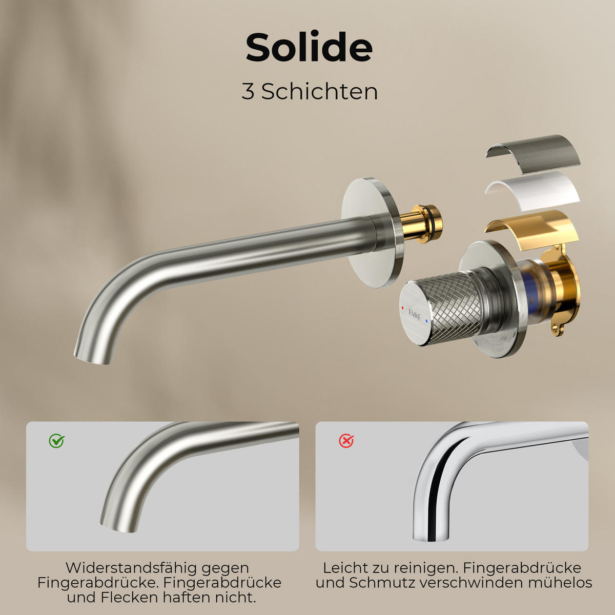 WASCHTISCHARMATUR Unterputz matt grau 28,1/14/6,5 cm - Grau, Metall (28.1/14/6.5cm) - EMKE
