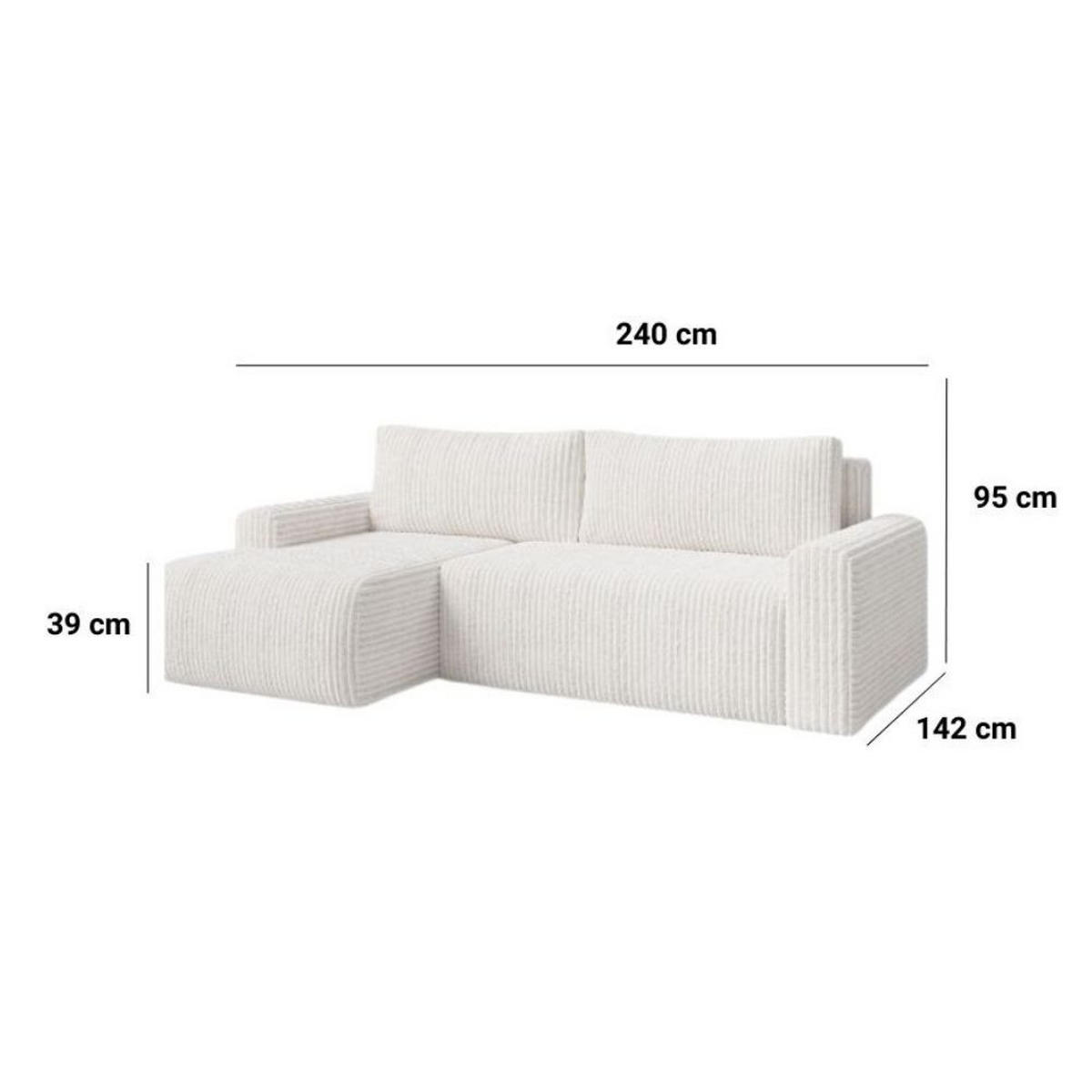 ECKSOFA MILO SMALL mit Schlaffunktion und Bettkasten, Rechts - TILIA 08 - Creme, Holz (240/142cm) - Dekori_Interiors