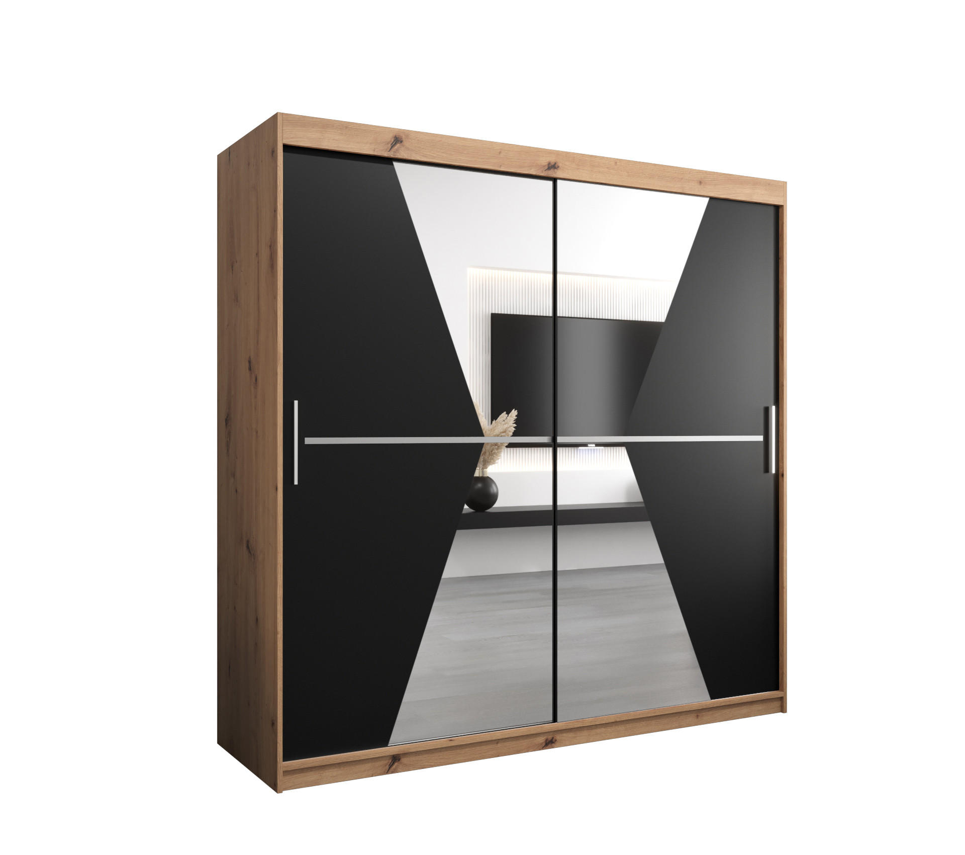 SCHWEBETÜRENSCHRANK 200/200/62 2-türig - Silberfarben/Schwarz, Holz/Kunststoff (200/200/62cm) - Abiks Möbel