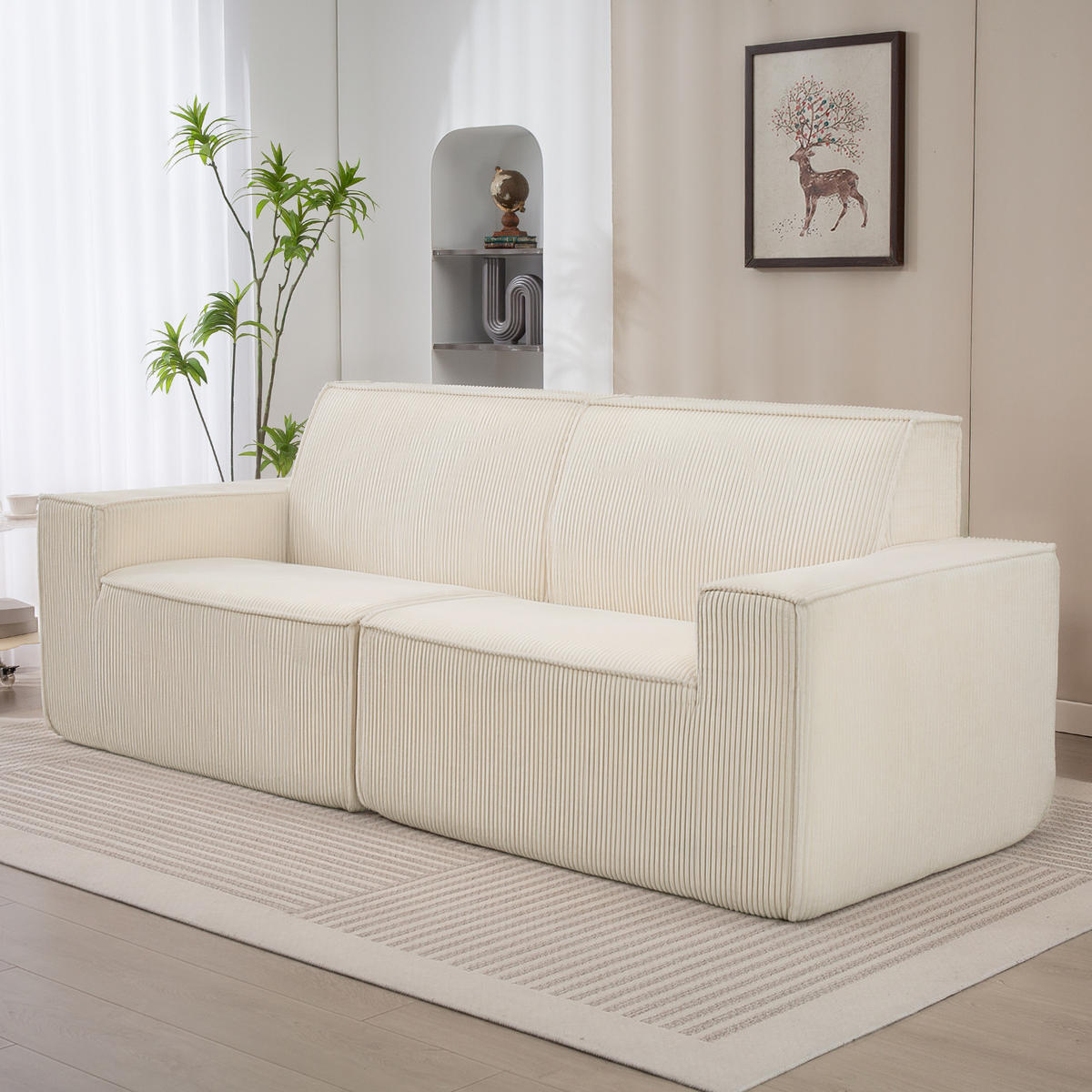 SOFA, 3-Sitzer, Cord, 230cm, modern, beige, keine Montage - Multicolor, Holzwerkstoff (230/85/90cm) - FORIOUS