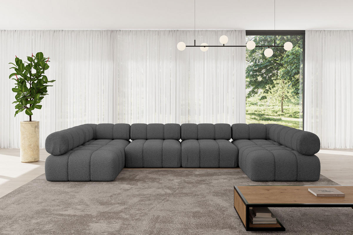 WOHNLANDSCHAFT modulares Sofa Garvo-U2 - 380x190x70 cm Grau Bouclé - Grau, Holzwerkstoff/Textil (380/70/190cm) - ALTDECOR