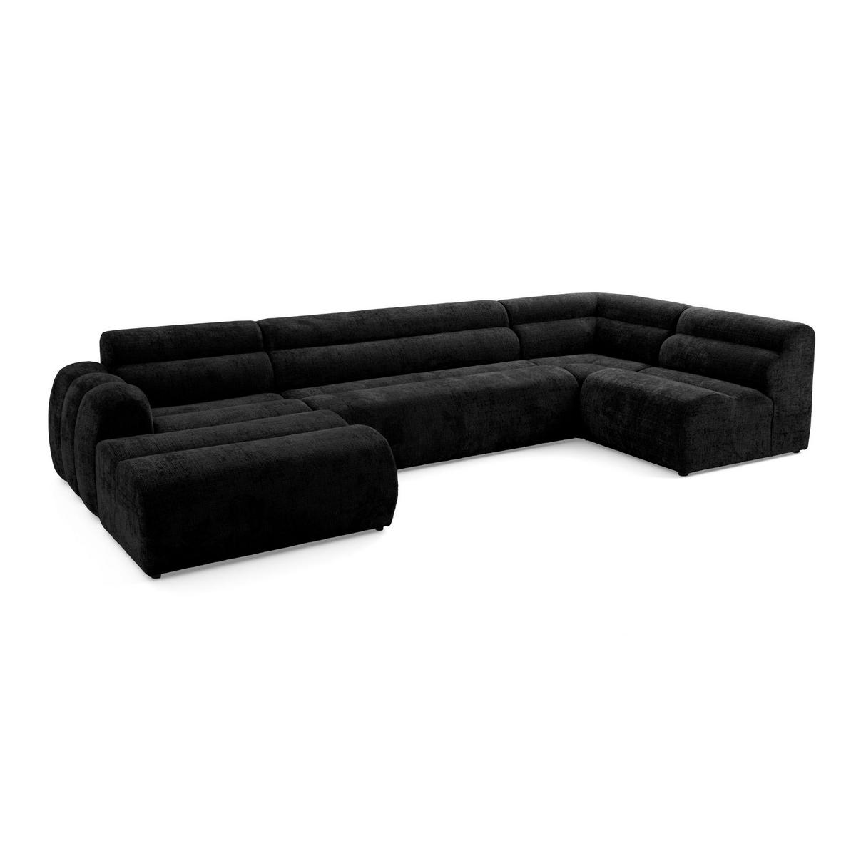 6-SITZER modulares Wohnlandschaft U XXL VEER SET 5 Rechts, 368 x 175 cm, Chenille Webstoff Anthrazit - Anthrazit/Schwarz, Holz/Kunststoff (175/75/368cm) - Muffo
