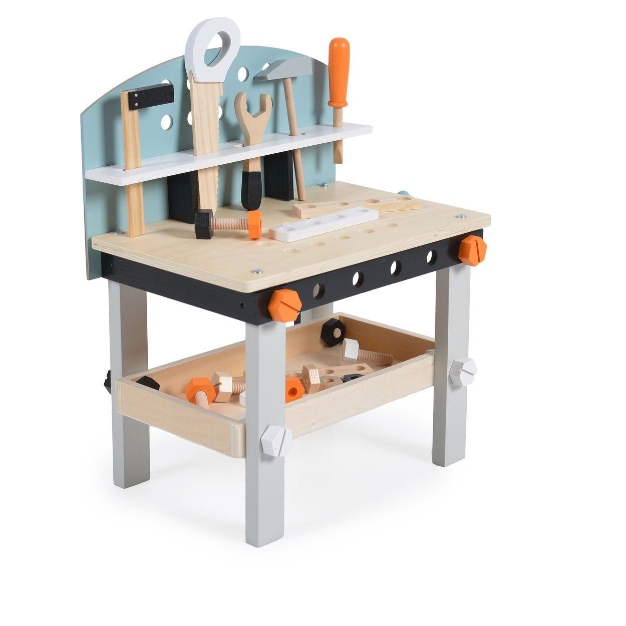 SPIELWERKZEUG Kinderwerkbank 1176 bunt Holz, Kinderwerkzeug, Säge, Hammer, Schrauben, Werkbank, Motorik - Multicolor, Holz (29/49/45cm) - Moni