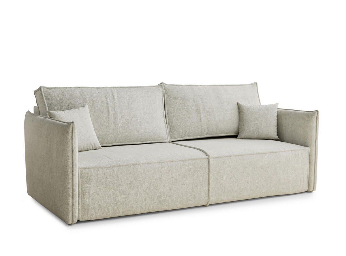 SOFA MIT SCHLAFFUNKTION Obra Creme Chenille-Stoff - Creme/Schwarz, Holz/Holzwerkstoff (220/70/107cm) - Maison de Reve