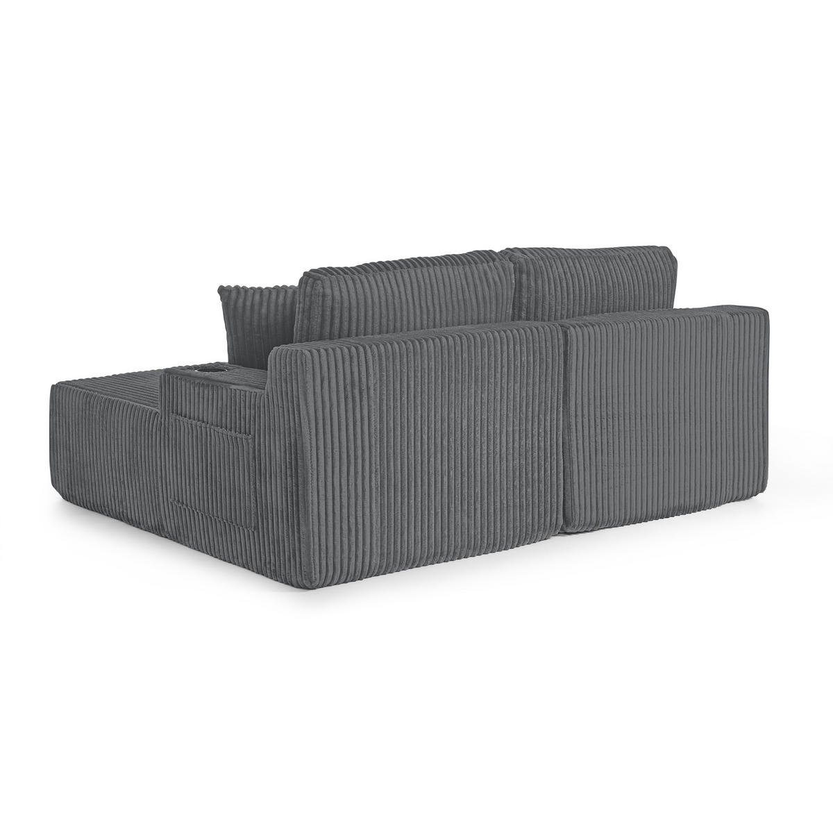 SCHLAFSOFA 186/154/78 cm Grau Cord mit seitlicher Magazintasche und Getränkehalter - Grau, Textil (186/78/154cm) - Oxeza