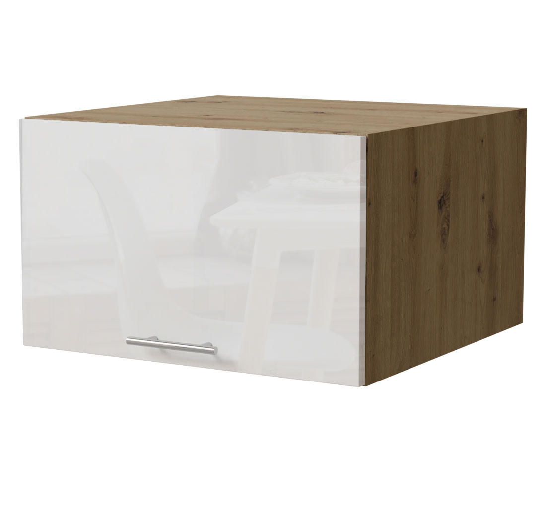 Feldmann-Wohnen Aufsatzschrank Weiß Hochglanz, Eiche Artisan 60x36x59 cm