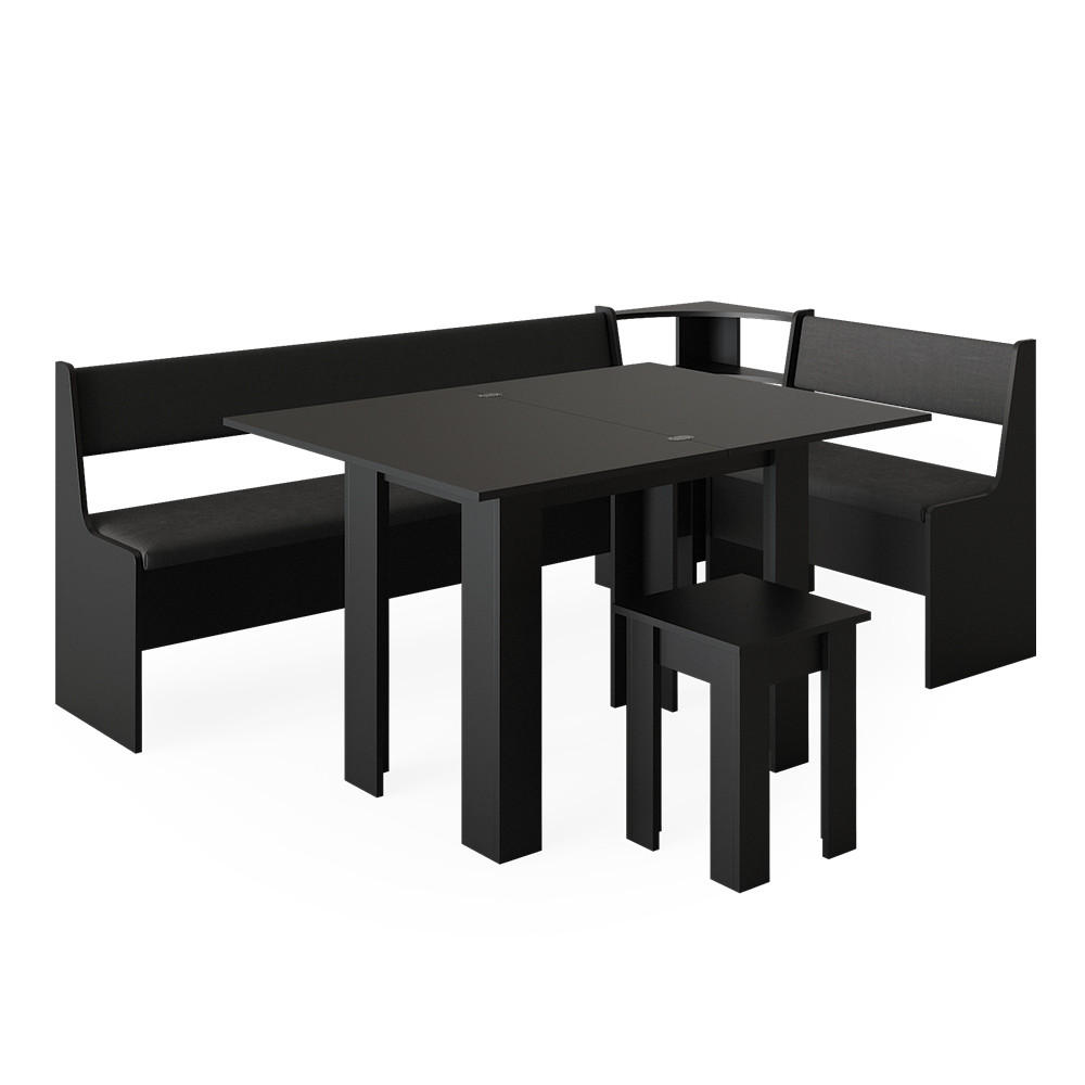 ECKBANKGRUPPE Roman Schwarz 120 x 41.5 cm mit Tisch - Silberfarben/Schwarz, Holzwerkstoff (210/80/120cm) - Vicco
