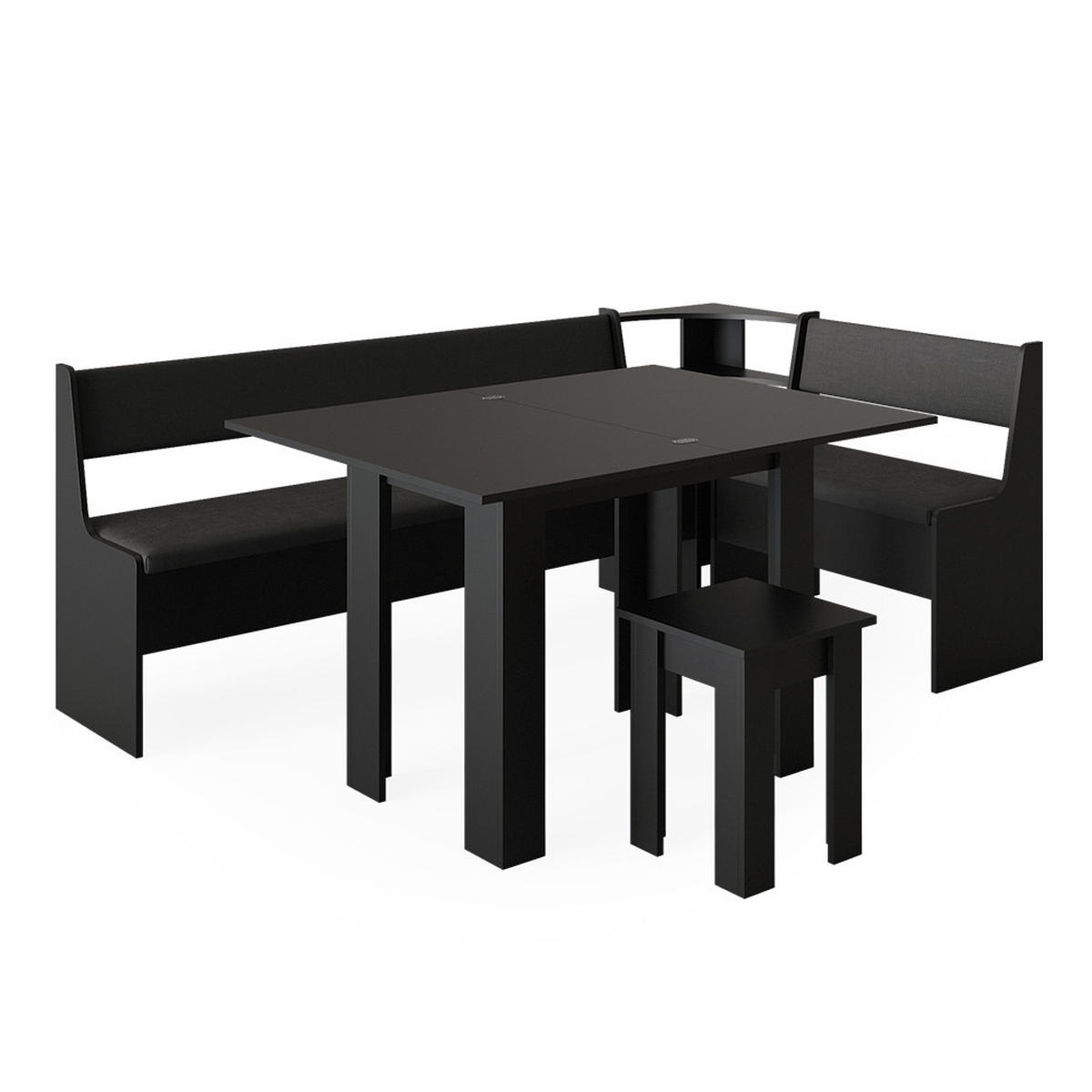 ECKBANKGRUPPE Roman Schwarz 120 x 41.5 cm mit Tisch - Silberfarben/Schwarz, Holzwerkstoff (210/80/120cm) - Vicco