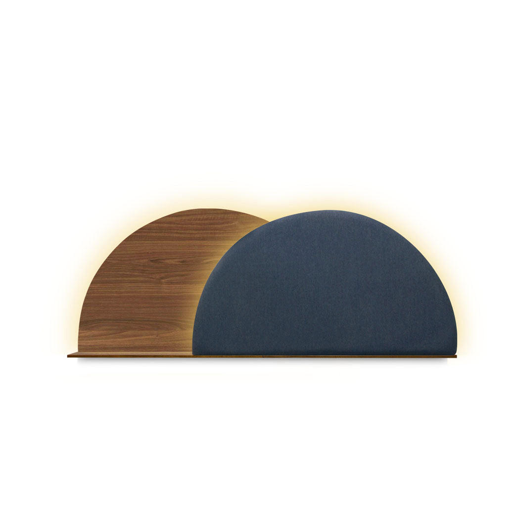 KOPFTEIL Alba mit Licht 150cm - Walnussfarben/Schwarz, Holz/Textil (150/60/14cm) - Woodendot