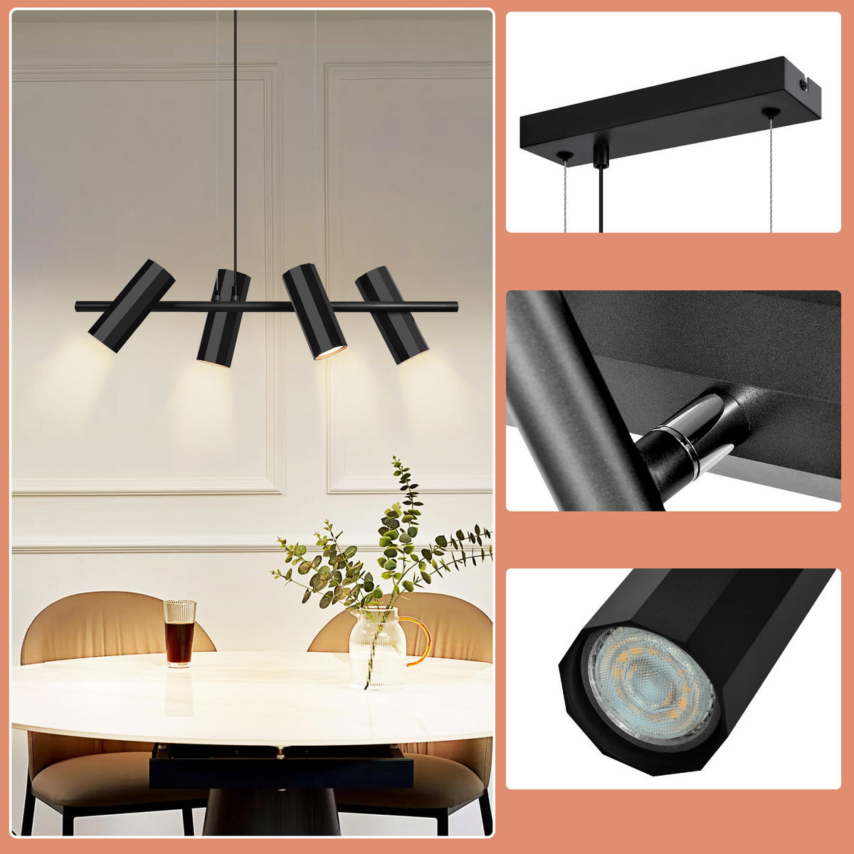 PENDELLEUCHTE Evangeline 65/15/15 cm - Schwarz, Metall (65/15/15cm) - ZMH