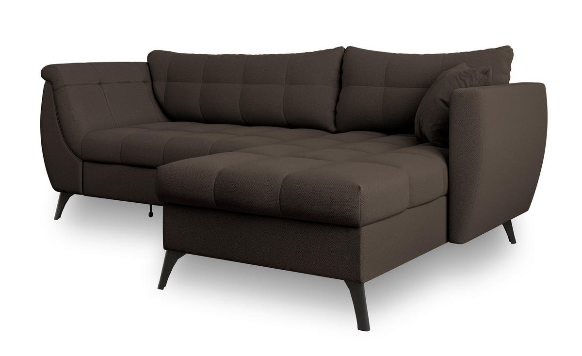 ECKSOFA MOLLIS Braun Geflochtener-Stoff mit Schlaffunktion - Braun, Holz (241/154cm) - MASSENO