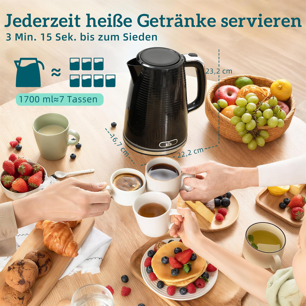 WASSERKOCHER-TOASTER-SET 2er Set Stahl Kunststoff Schwarz - Schwarz, Metall (16.7/23.2/22.2cm) - HOMCOM