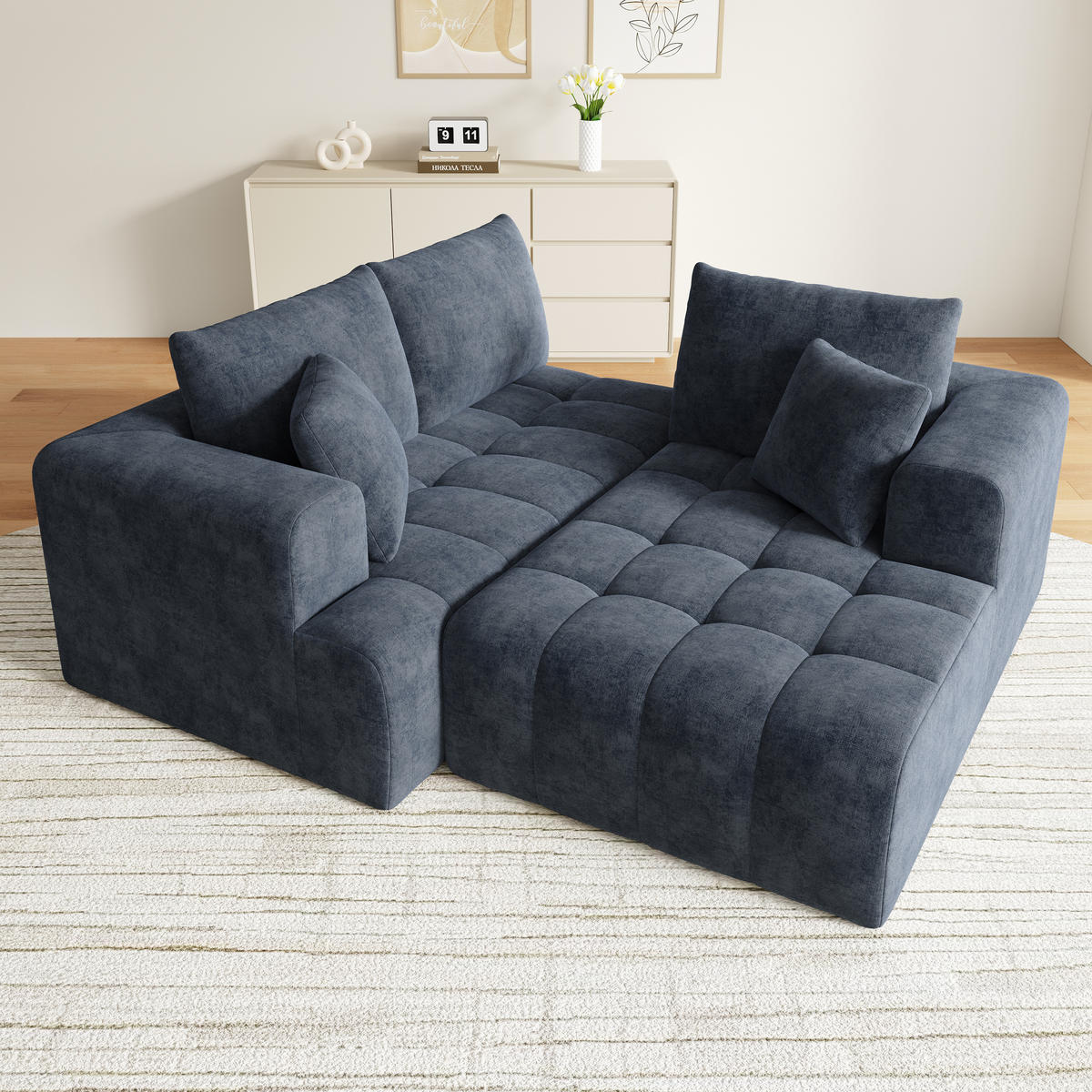 4-SITZER ECKSOFA Chenille Blau mit Kissen - Blau, Textil (244.5/136cm) - WISHDOR