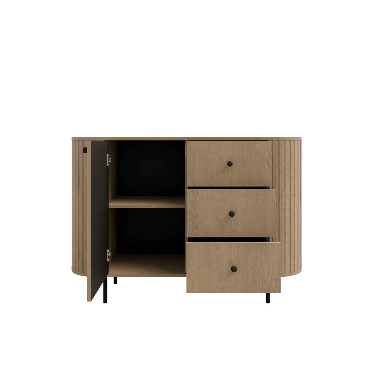 KOMMODE BOLLA 123/85,4/42,3cm mit 3 Schubladen 1 Türen Eichefarben - Eichefarben, Holzwerkstoff (123/85.4/42.3cm) - MASSENO
