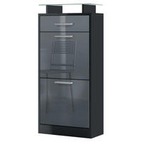 SCHUHSCHRANK Loret Front in Grau Hochglanz - Grau, Holzwerkstoff (46/104/23cm) - Vladon
