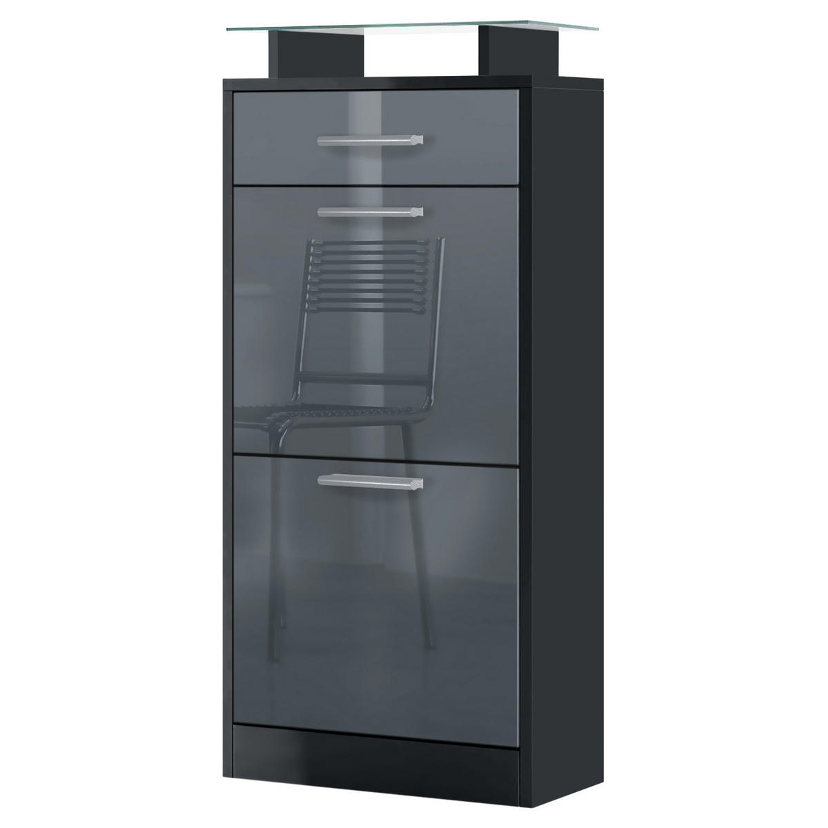 SCHUHSCHRANK Loret Front in Grau Hochglanz - Grau, Holzwerkstoff (46/104/23cm) - Vladon