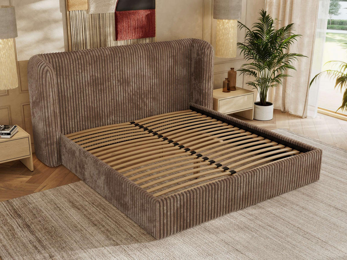 POLSTERBETT EMORA CLASSIC 180/200 - Braun Cord - Pocket-Matratze - Braun, Textil (180/200cm) - MKS