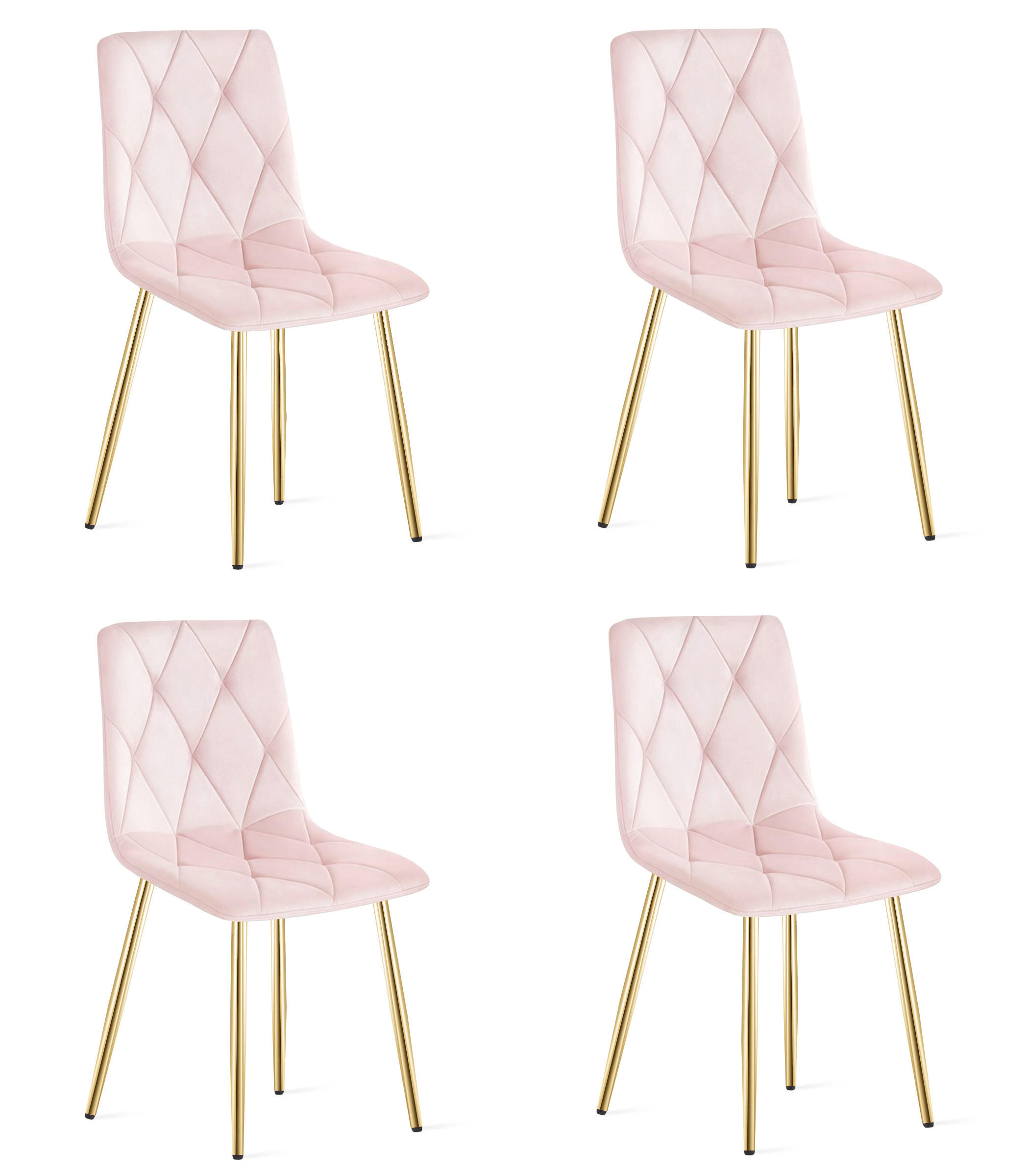 ESSZIMMERSTUHL 4-er Set TYRA hellrosa Sitz, goldene Beine - Hellrosa/Goldfarben, Textil (44.5/87/54.5cm) - Valora