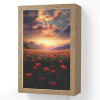 WANDLEUCHTE Landschaft - Sonnenuntergang - Blumenfeld 20x30 cm - Rot, Holzwerkstoff (20/30/8cm) - OnlyWow