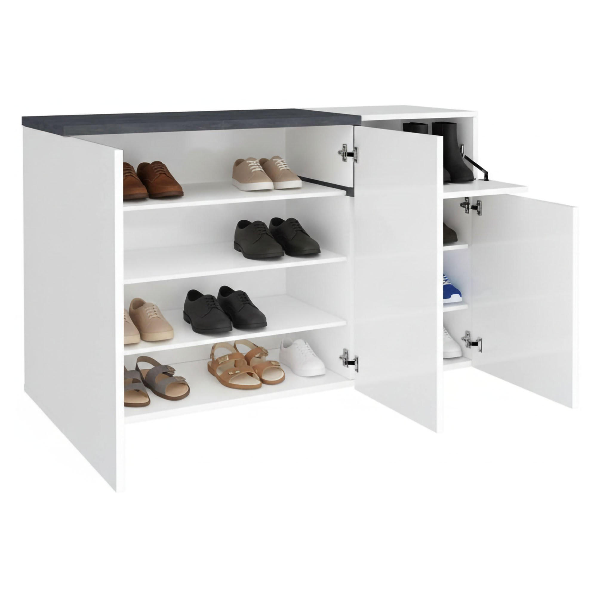SCHUHSCHRANK Glänzendes Weiß, Schiefer 40/120/80 cm - Schieferfarben/Weiß, Holzwerkstoff (120/80/40cm) - DMORA