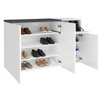 SCHUHSCHRANK Glänzendes Weiß, Schiefer 40/120/80 cm - Schieferfarben/Weiß, Holzwerkstoff (120/80/40cm) - DMORA