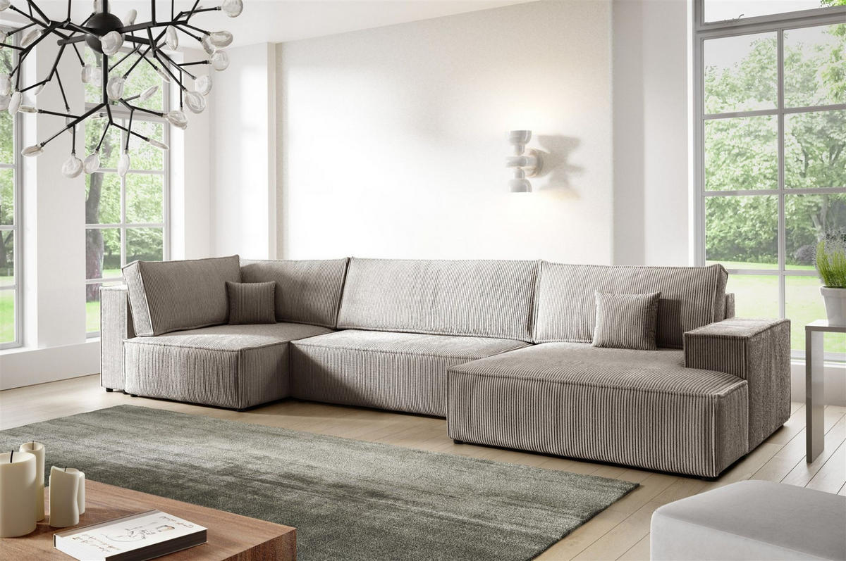 WOHNLANDSCHAFT Corunia - Hellbraun, Holzwerkstoff/Textil (398/70/148cm) - Fun Möbel