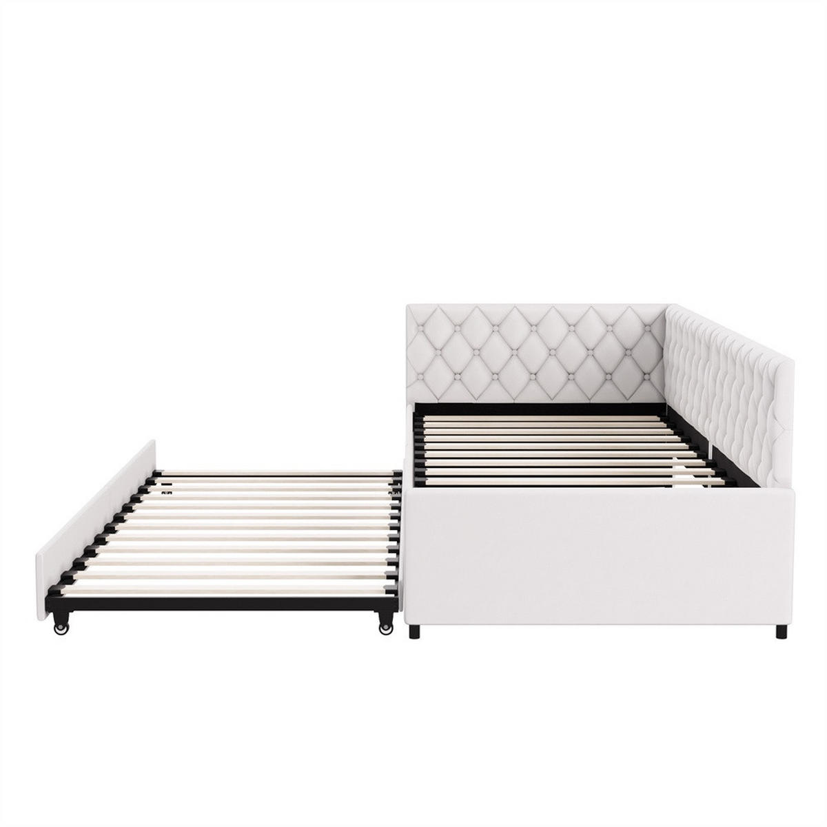 POLSTERBETT 90x200 cm mit Ausziehbares Bettgestell - Kopfteil im Nieten-Design - ohne Matratze - Samtstoff - Beige - Beige, Textil (90/200cm) - DELFA